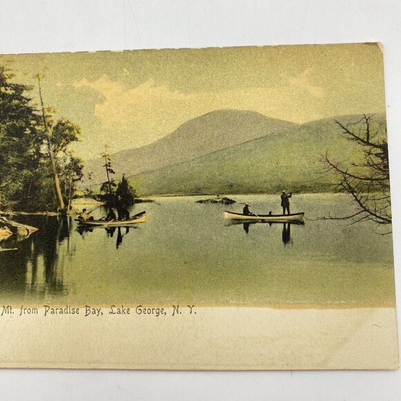 Vtg Lake George NY Postcard Black Mt From Paradise Bay Canoeing Undivided Back - Picture 4 of 9